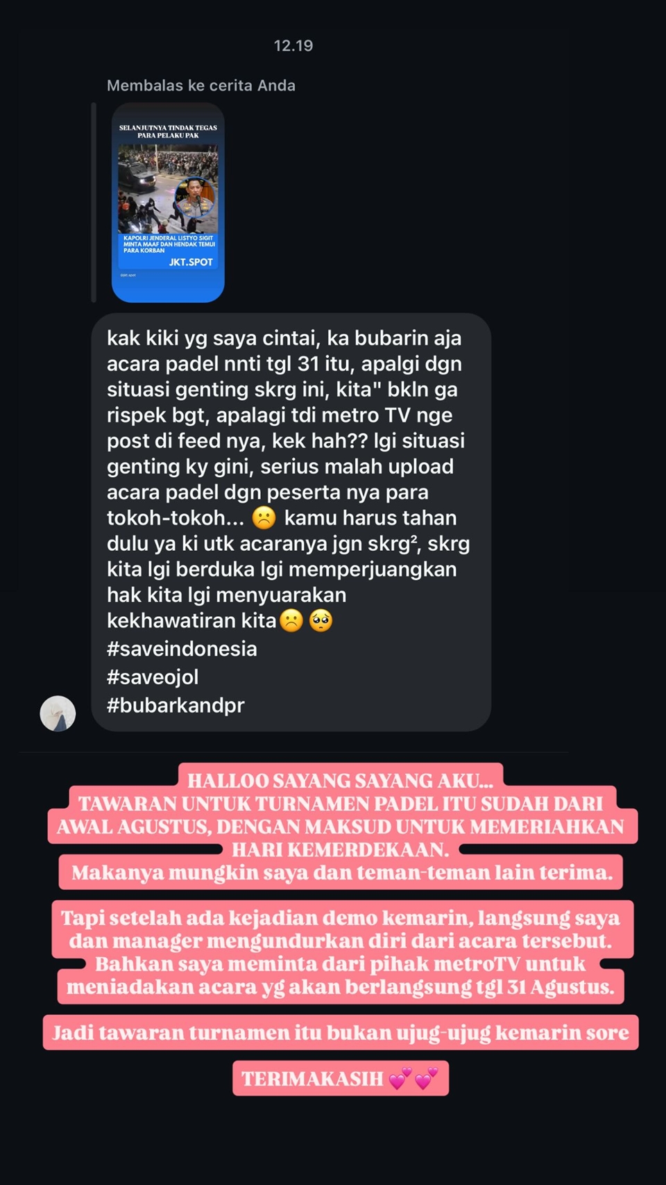 IG Story Kiky Saputri